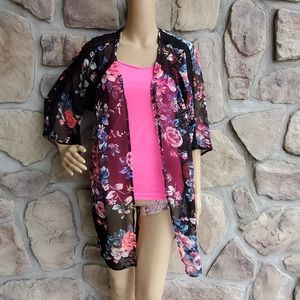 EXPRESS | Black Floral Mesh Flowy Shawl